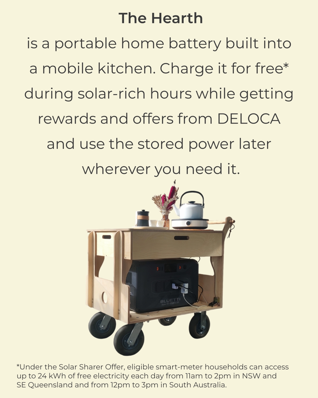 The Hearth is a portable home battery built into a mobile kitchen